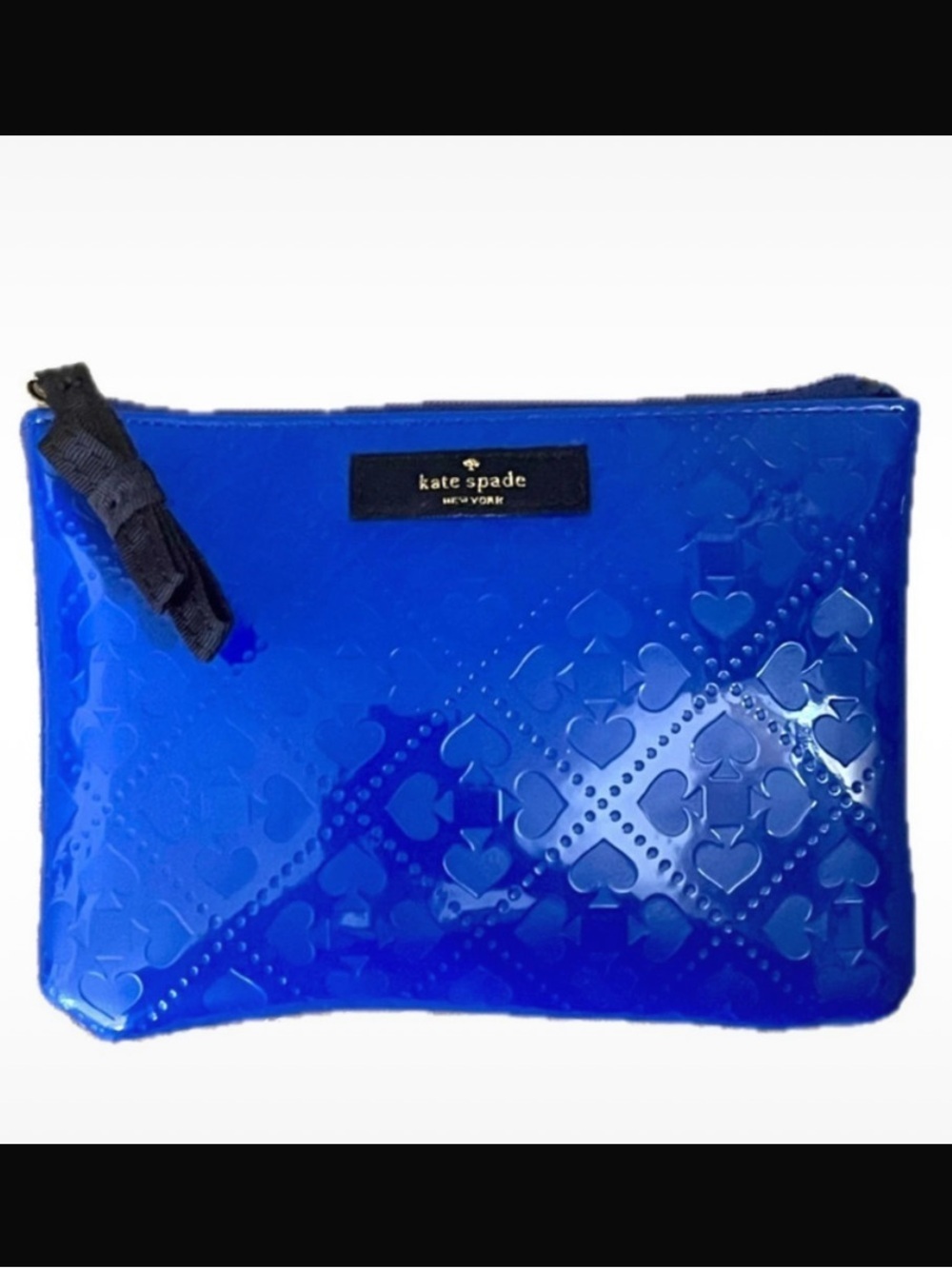 Kate Spade New York Emerald Avenue Zip Cosmetic Bag, Blue, Black Bow